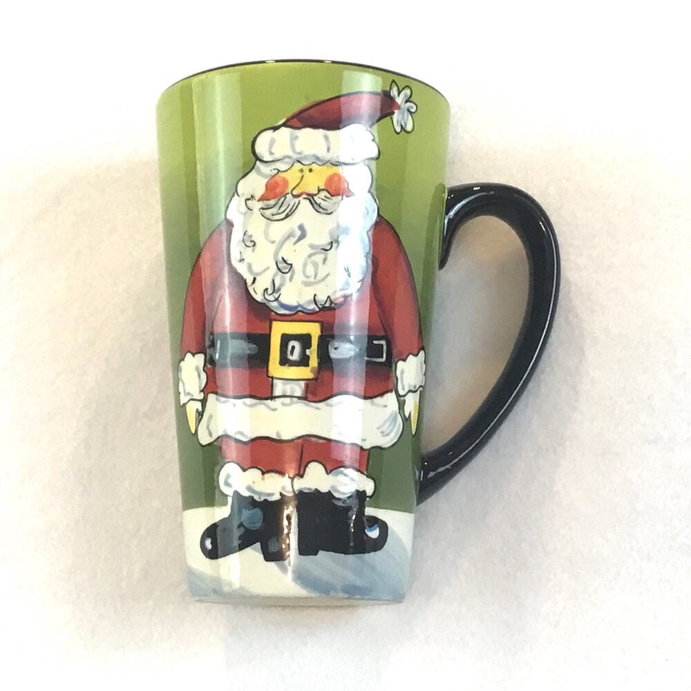 Naylor Ceramic Tall Mug Santa Henriksen Hand Painted Green
